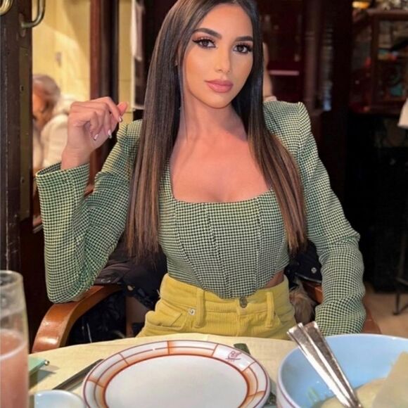 NWT Zara ❤️Bloggers Favorite Green Houndstooth Crop Top Size XS tweed te… - Picture 5 of 16